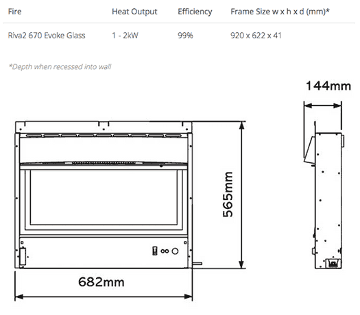 Gazco Riva2 670 Evoke Glass Electric Fire Sizes