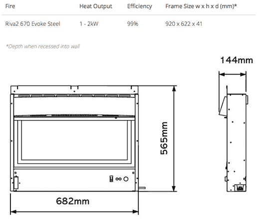 Gazco Riva2 670 Evoke Steel Electric Fire Sizes