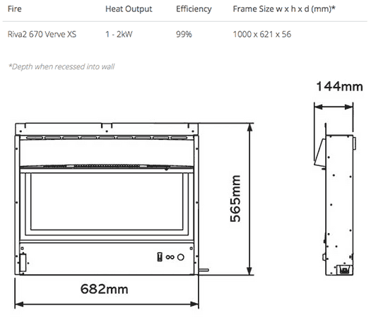 Gazco Riva2 670 Verve XS Electric Fire Sizes