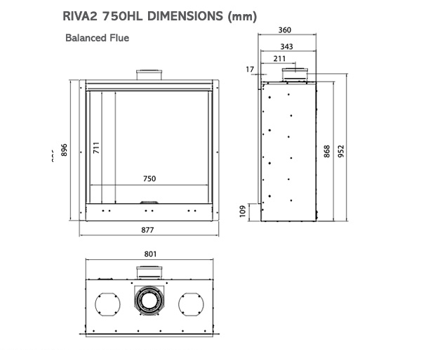 Gazco Riva2 750HL Balanced Flue Sizes