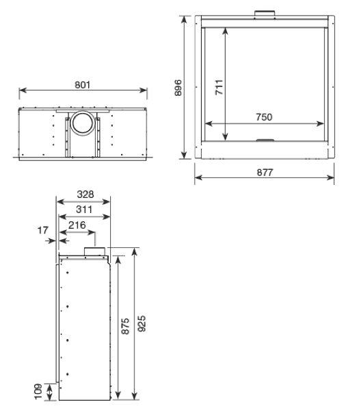 Gazco Riva2 750HL Evoke Steel Gas Fire Sizes