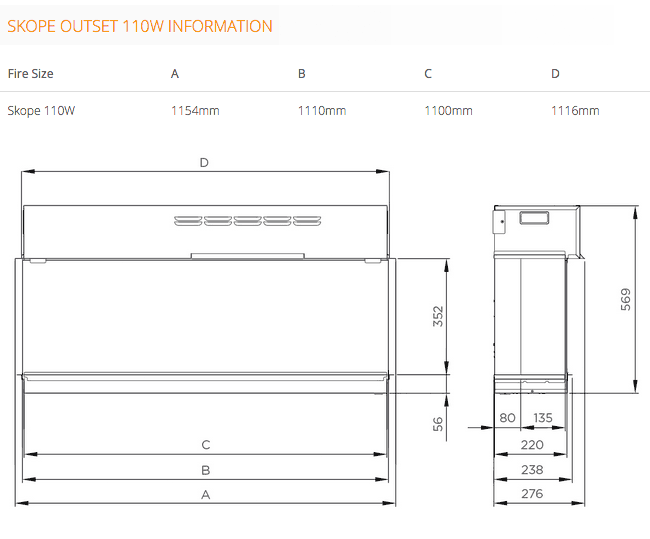 Gazco Skope Outset 110W Sizes