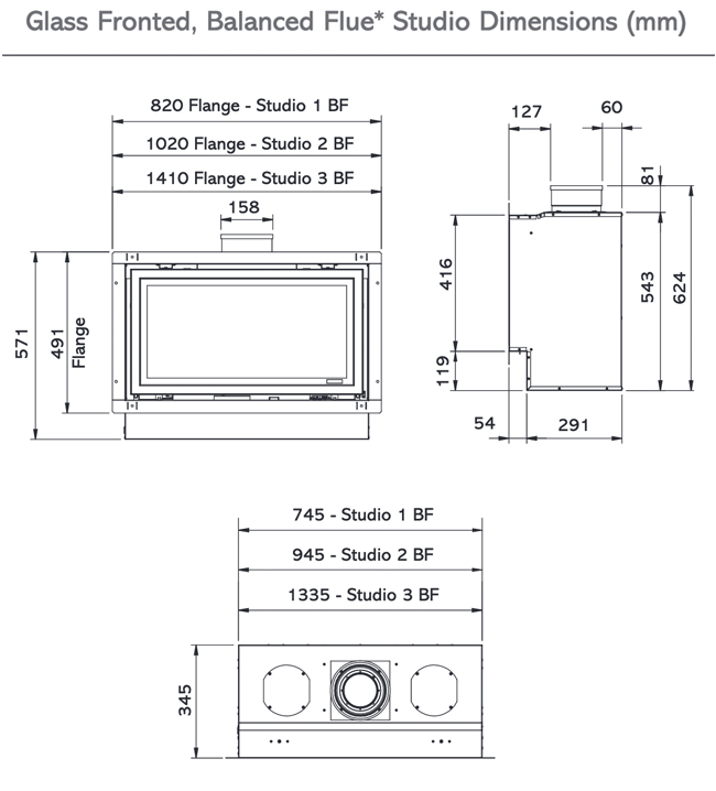 Gazco Studio Balanced Flue Sizes