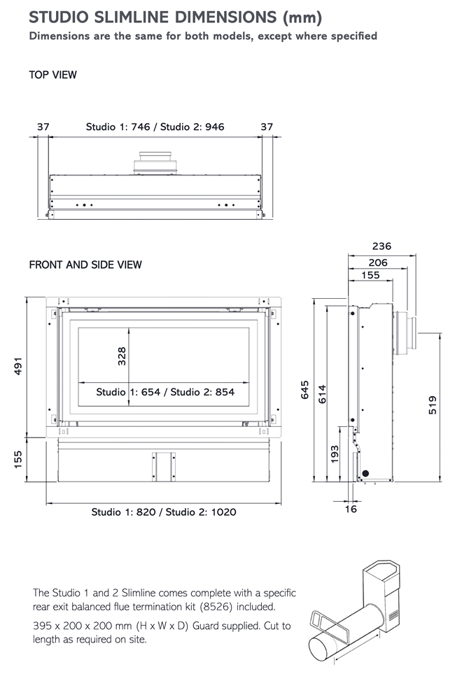 Gazco Studio Slimline Edge Balanced Flue Gas Fire Sizes