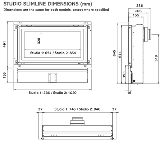Gazco Studio Slimline Expression Sizes