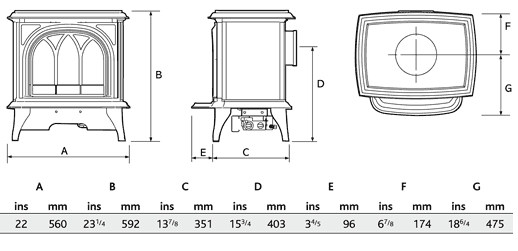 Gazco Huntingdon 30 Electric Stove Sizes