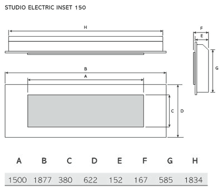 Gazco Studio Inset 150 Electric Fire Sizes