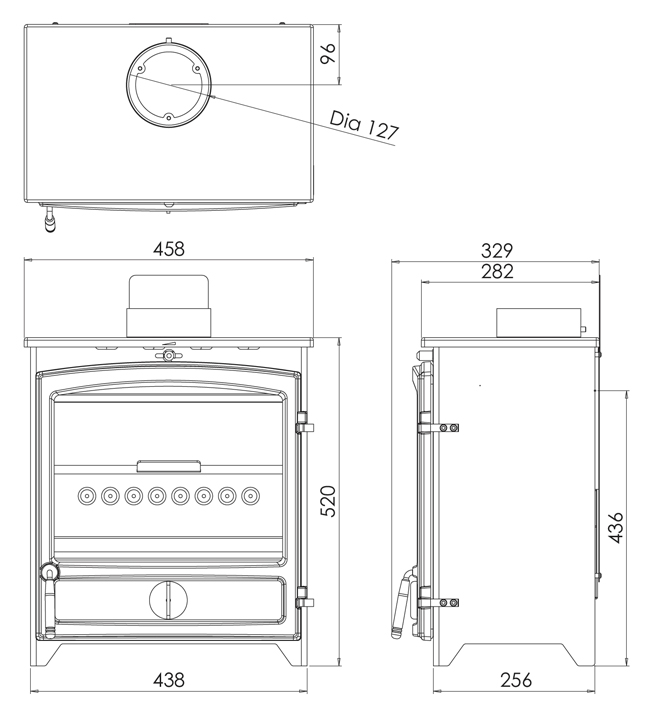 Go Eco 5kW Plus Wide Stove Dimensions