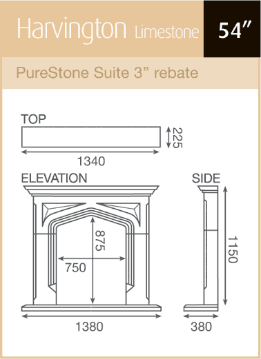 Pureglow Harvington Limestone Fireplace Suite Sizes