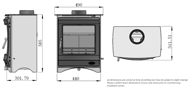 Henley Elcombe 5 Multi-Fuel Stove Dimensions