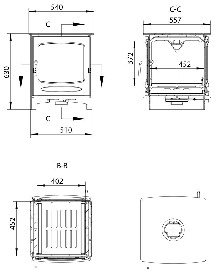 Henley Stoves Sherwood 10 Double Sided Dimensions