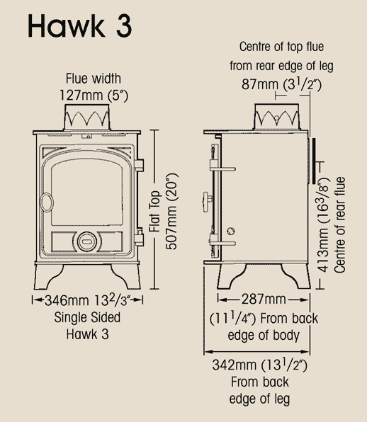 Hunter Hawk 3 Multi-Fuel Stove Sizes