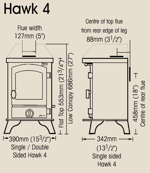 Hunter Hawk 4 Multi-Fuel Stove Sizes