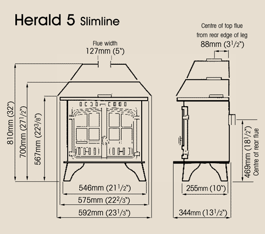 Hunter Herald 5 Slimline Multi-Fuel Stove Sizes