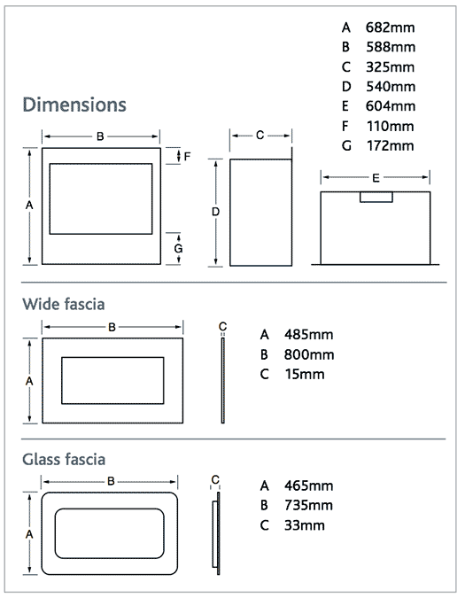 Kinder Atina HE High Efficiency Gas Fire Sizes