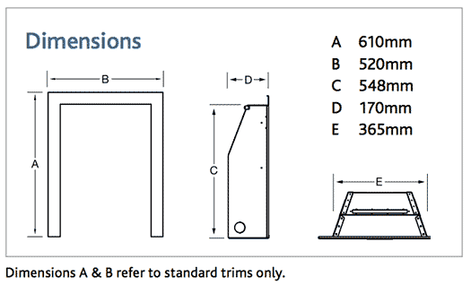 Kinder Camber Plus High Efficiency Gas Fire Sizes