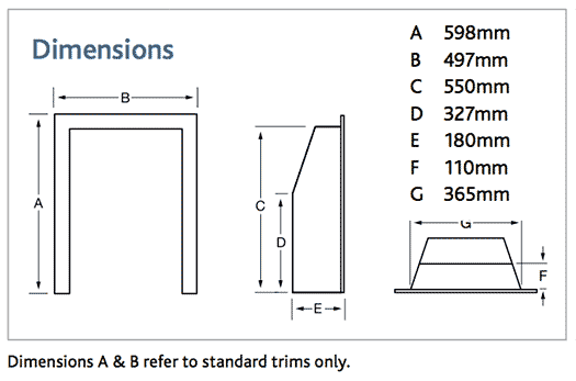 Kinder Kalahari HE High Efficiency Gas Fire Dimensions