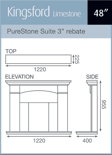 Pureglow Kingsford Limestone Fireplace Suite with Electric Fire Sizes