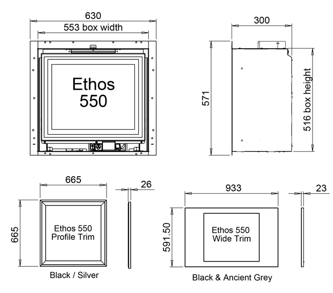 Legend Ethos 550 High Efficiency Gas Fire Sizes