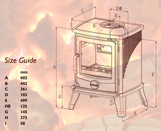 Newman Fireplaces Vista Perfetto SE Wood Burning Stove Sizes