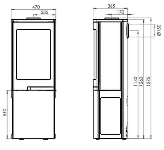 Nordpeis Duo 2 Woodburning Stove Sizes