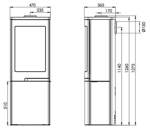 Nordpeis Duo 5 Woodburning Stove Sizes