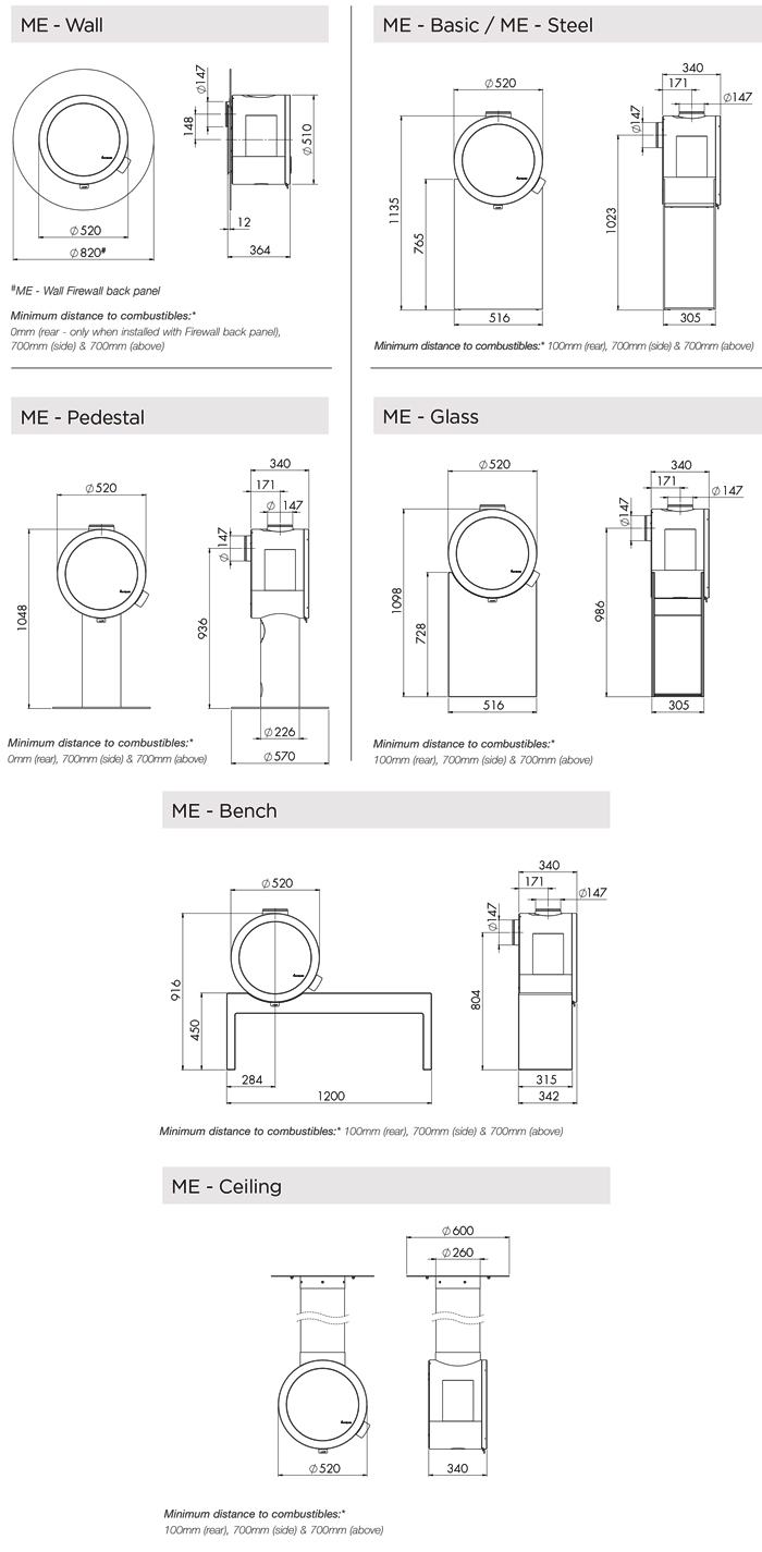 Nordpeis ME Wood Burning Stove Sizes