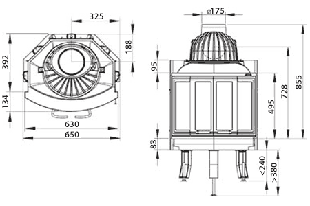 Nordpeis NI-25 Fireplace Stove Sizes