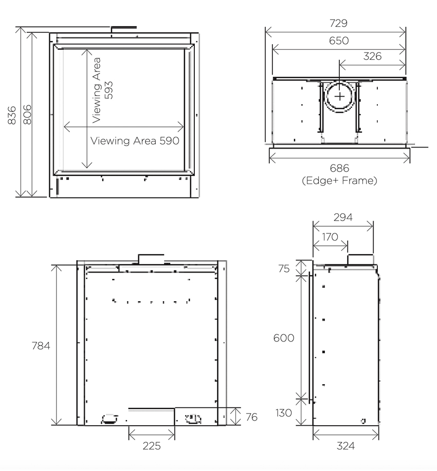 Onyx Eclipse 60HL Fire Dimensions