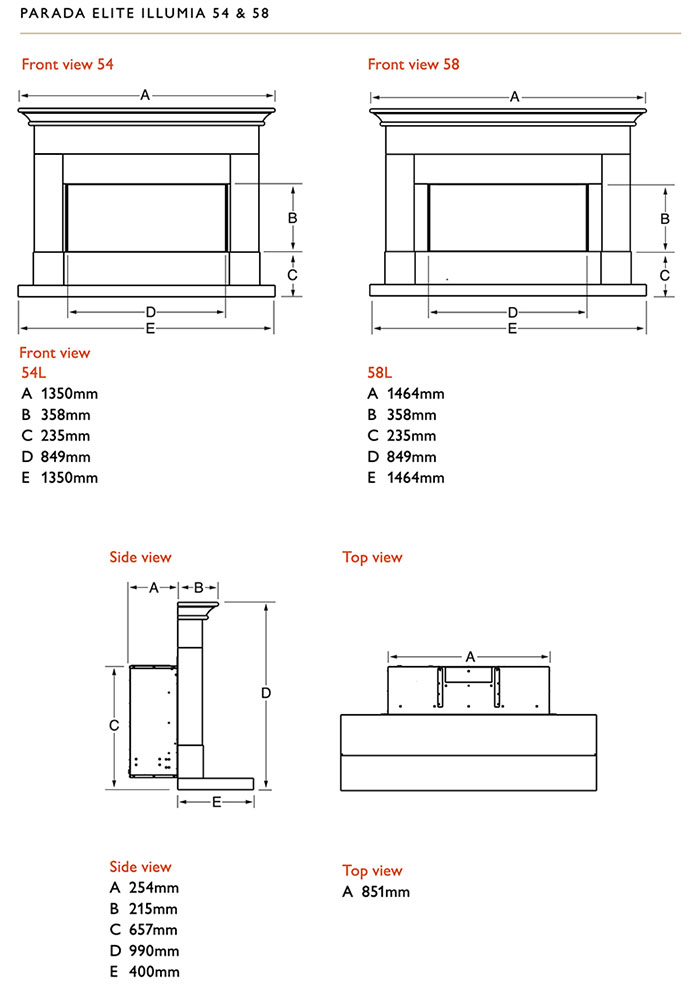 The Collection Parada Illumia Elite Fireplace Suite Dimensions