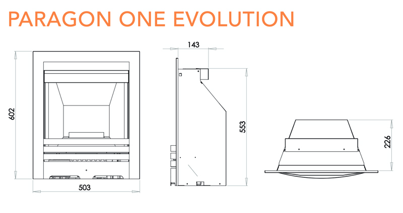 Paragon One Gas Fire Sizes