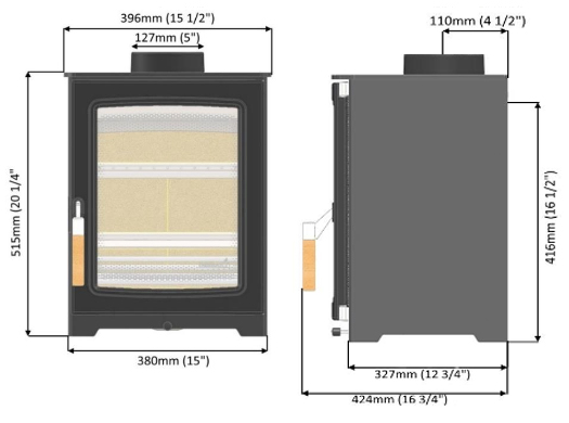 Parkray Aspect 4 Wood Burning Stove Dimensions