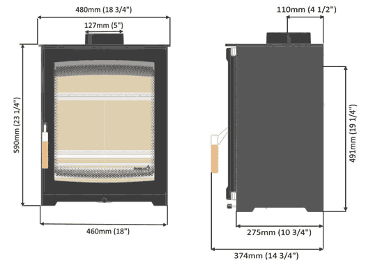 Parkray Aspect 5 Compact Wood Burning Stove Sizes