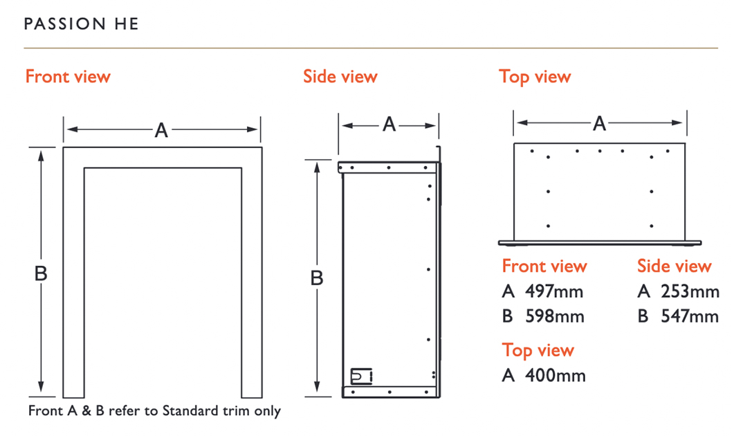 Kinder Passion HE High Efficiency Gas Fire Sizes