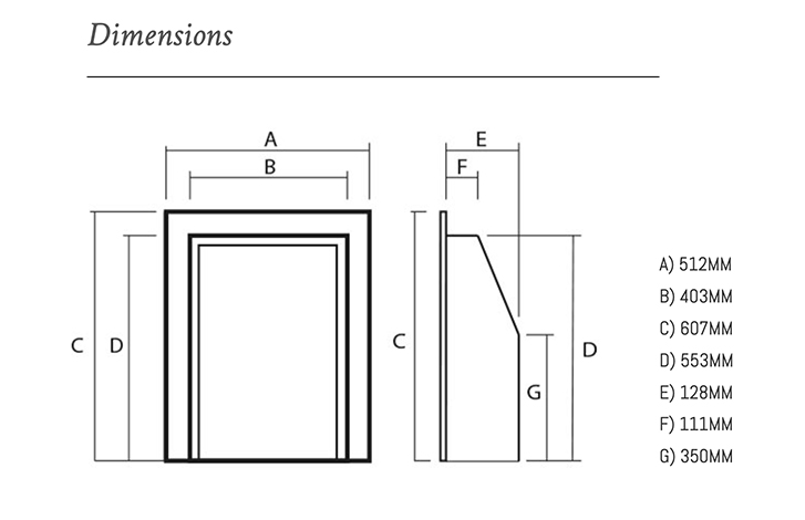 Wildfire Pesaro HE Slimline Gas Fire Sizes