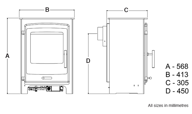 Portway 1 Balanced Flue Gas Stove SIzes