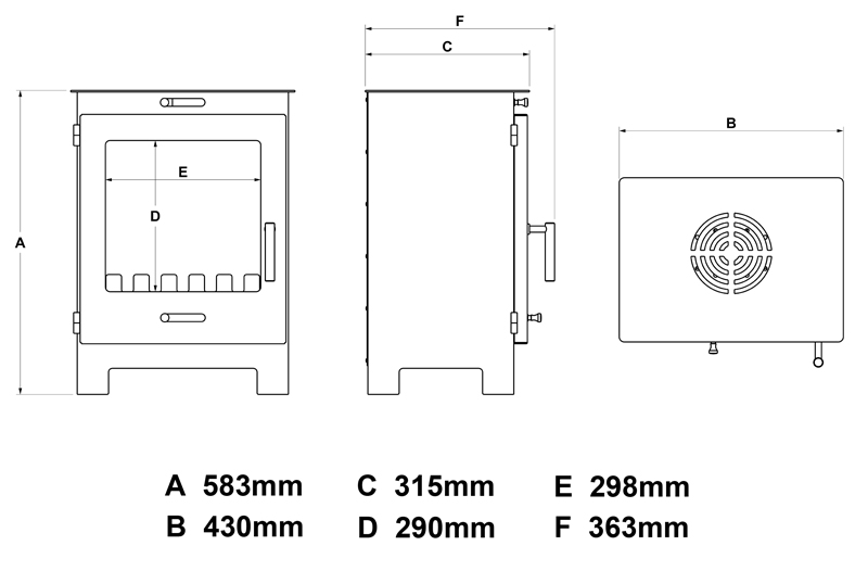 Portway Arundel Bioethanol Stove Sizes