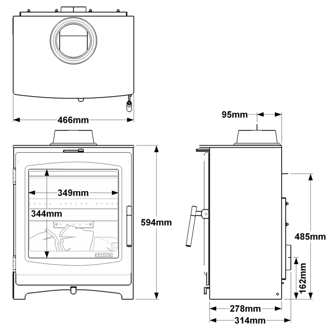 Portway Luxima Multifuel Stove Dimensions