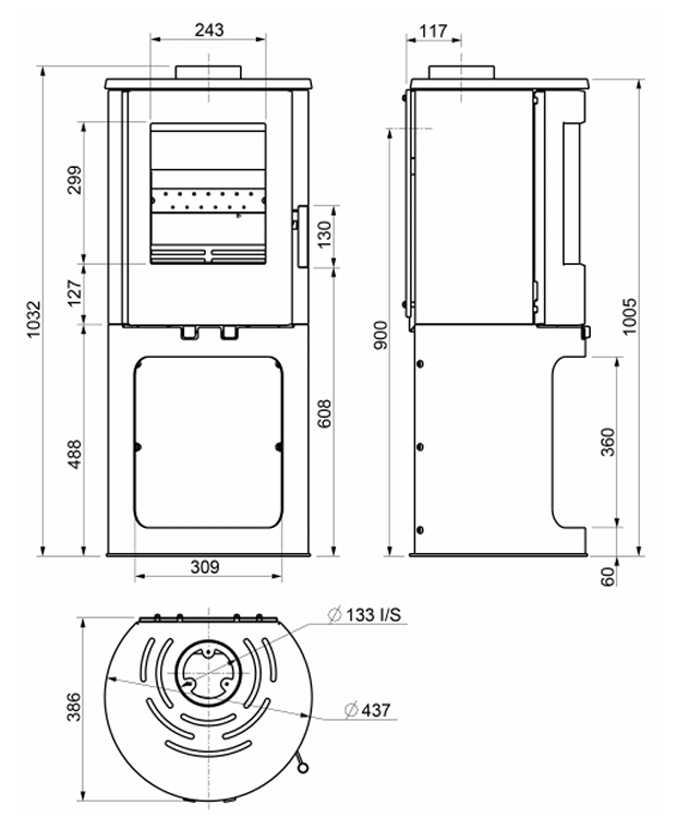 PB1000 with Logstore Multi-Fuel Stove Dimensions - Portway Stoves