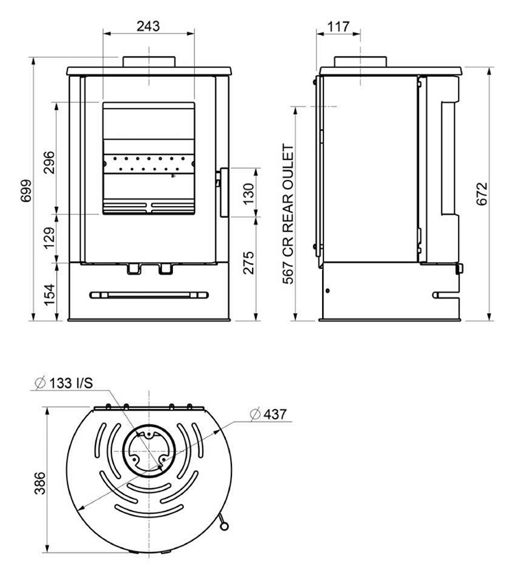 Portway PB1000 Low Base Stove Sizes