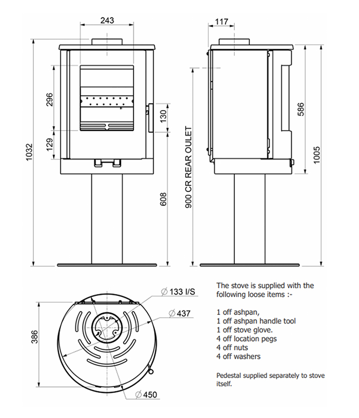 Portway PB1000 Pedestal Stove Dimensions