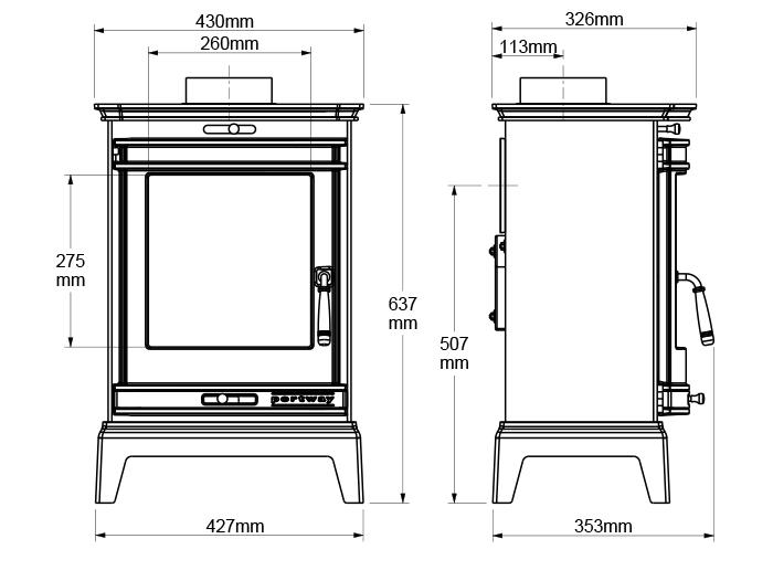 Portway Rochester 5 Stove Sizes