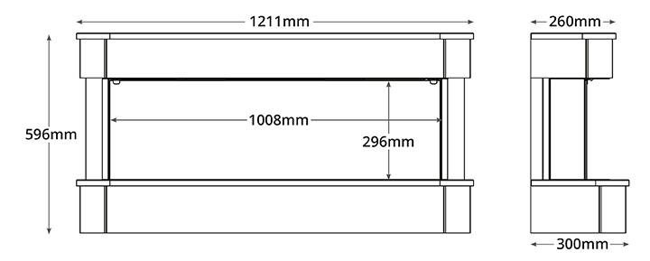 Juliette 1000 Fireplace Suite Sizes