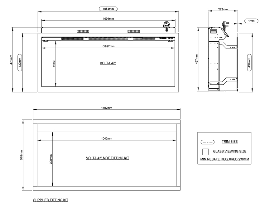Elgin & Hall Volta 42 Electric Fire Sizes