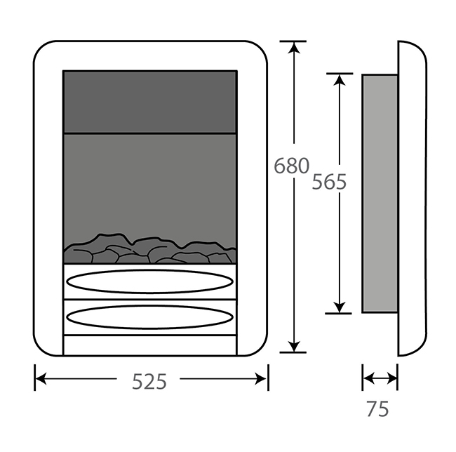 Pureglow Carmen Hole-in-the-Wall Electric Fire Sizes