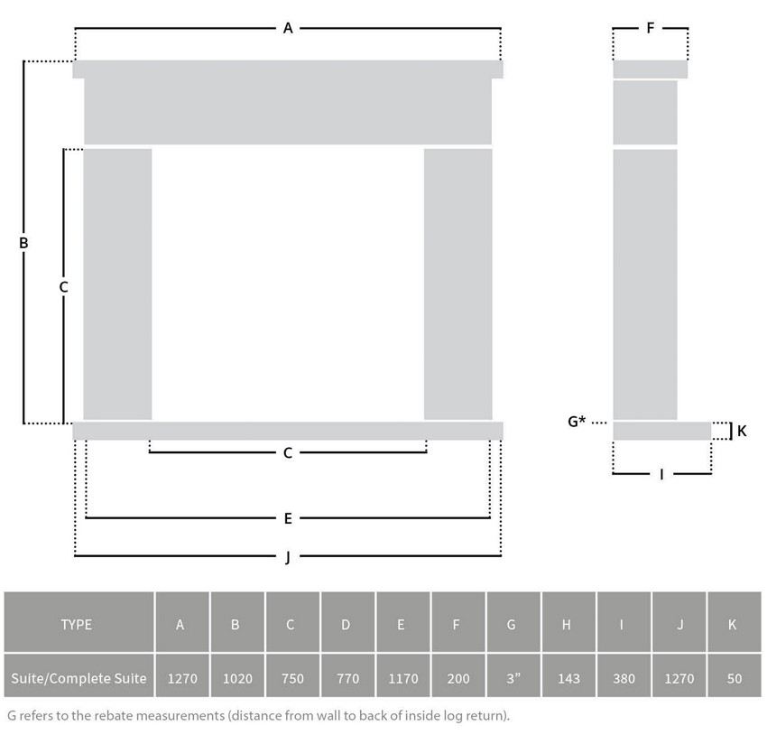 Pureglow Drayton Limestone Fireplace Suite Sizes