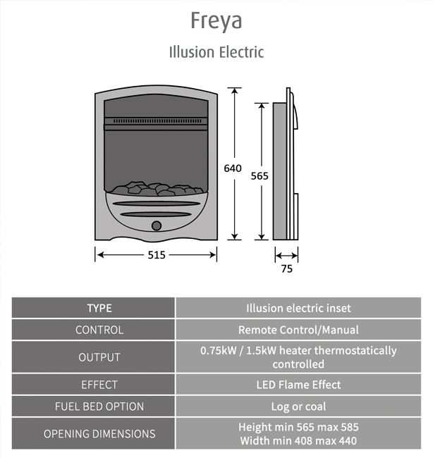 Pureglow Freya Electric Fire Sizes