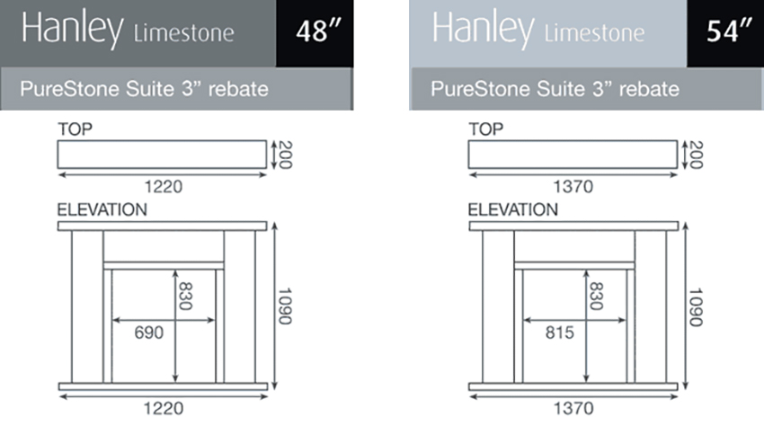Pureglow Hanley Limestone Fireplace Sizes
