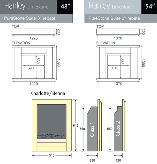 Pureglow Hanley Limestone Fireplace Sizes