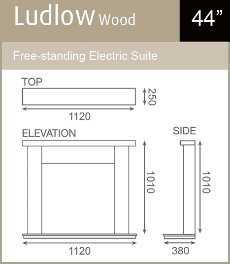 Pureglow Ludlow Electric Fireplace Suite Sizes